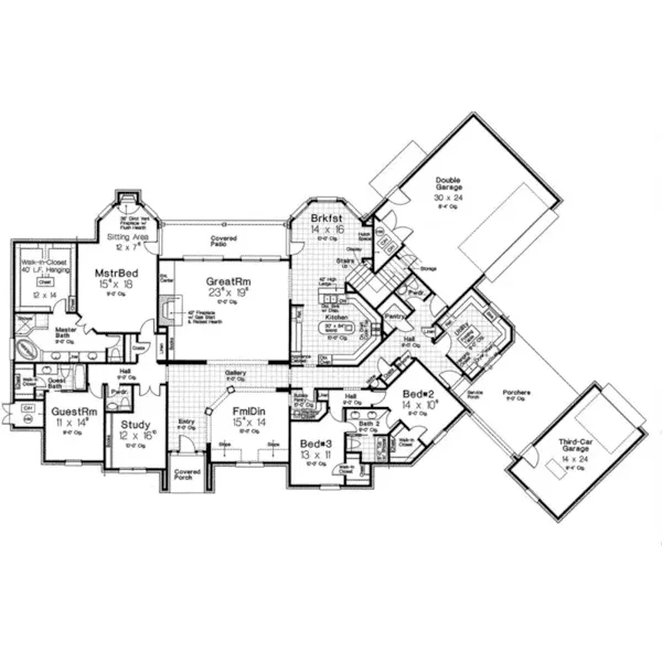 European House Plan First Floor - Kenley Luxury Ranch Home 036D-0202 - Search House Plans and More