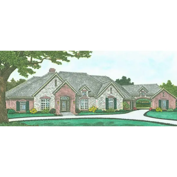 European House Plan Front of Home - Kenley Luxury Ranch Home 036D-0202 - Search House Plans and More