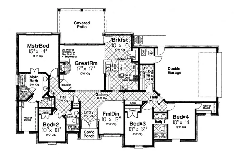 European House Plan First Floor - Ewell European Ranch Home 036D-0209 - Search House Plans and More