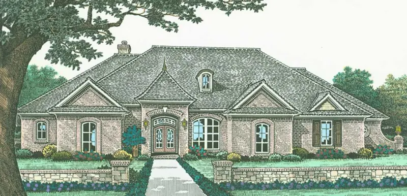 English Cottage House Plan Front of Home - Ewell European Ranch Home 036D-0209 - Search House Plans and More
