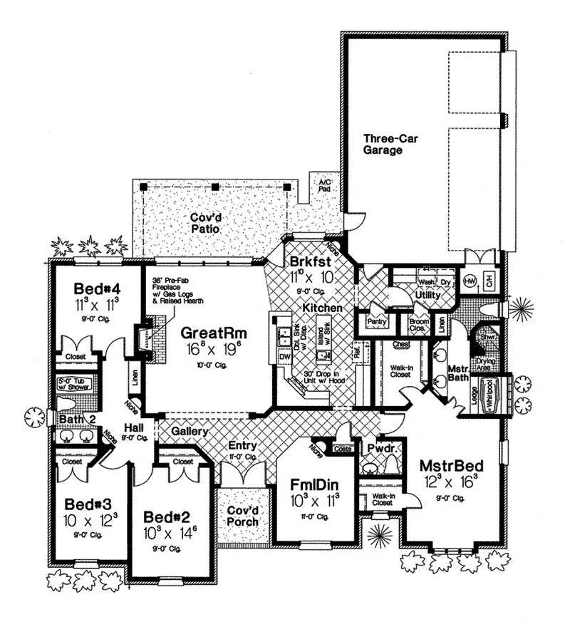 European House Plan First Floor - Gamlin Traditional Ranch Home 036D-0212 - Search House Plans and More