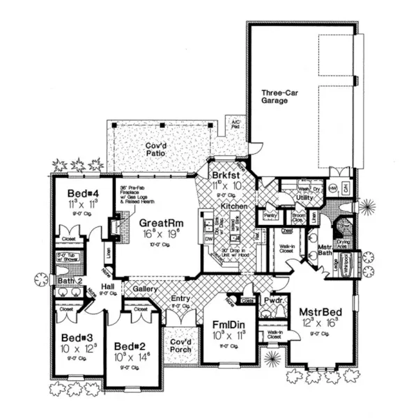 Ranch House Plan First Floor - Gamlin Traditional Ranch Home 036D-0212 - Search House Plans and More