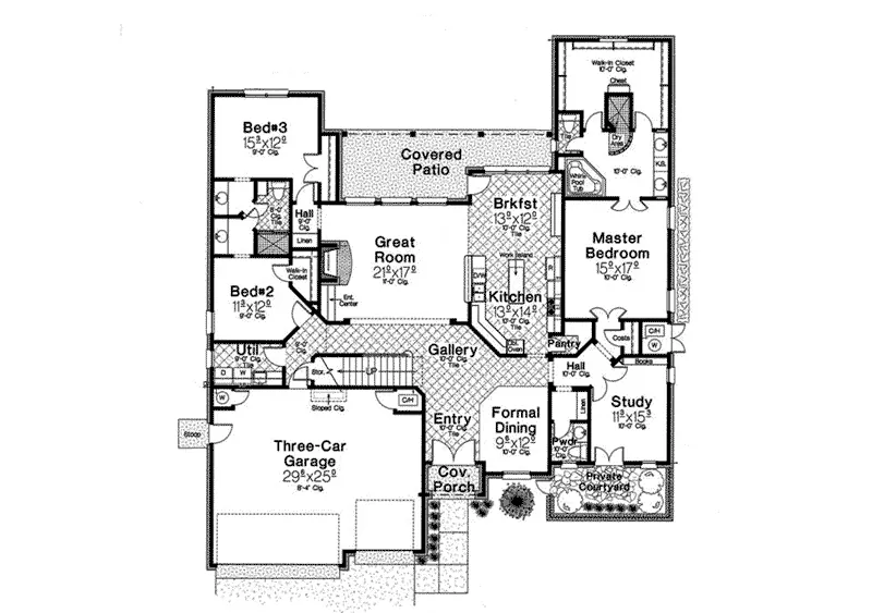 Rustic House Plan First Floor - 036D-0215 - Shop House Plans and More
