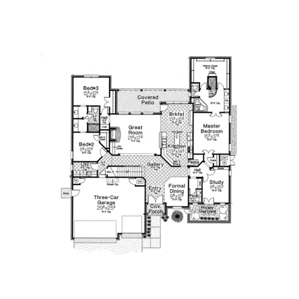 Ranch House Plan First Floor - Dorwin Tudor Home 036D-0215 - Shop House Plans and More