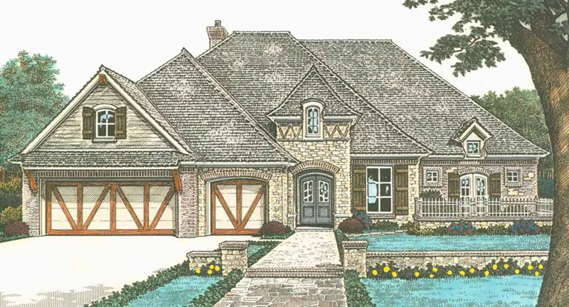 Country French House Plan Front of Home - 036D-0215 - Shop House Plans and More