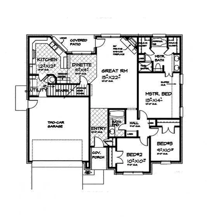 Ranch House Plan First Floor - Heath Hill Ranch Home 036D-0216 - Search House Plans and More