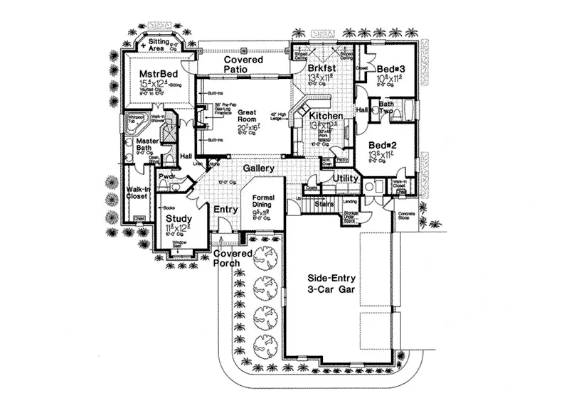 Ranch House Plan First Floor - 036D-0217 - Shop House Plans and More