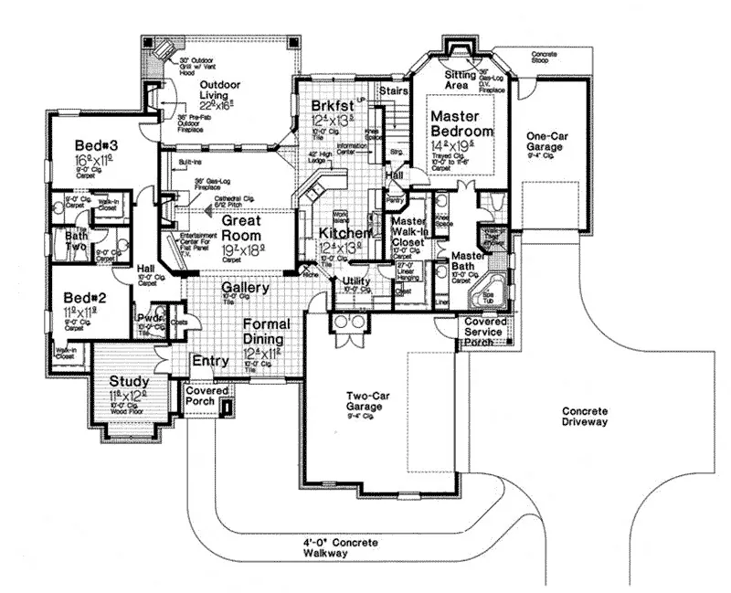 Ranch House Plan First Floor - Kordell European Ranch Home 036D-0219 - Search House Plans and More