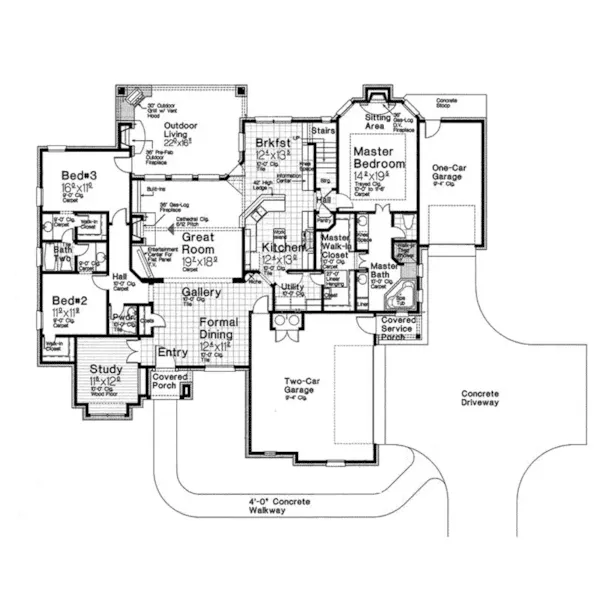 Country French House Plan First Floor - Kordell European Ranch Home 036D-0219 - Search House Plans and More