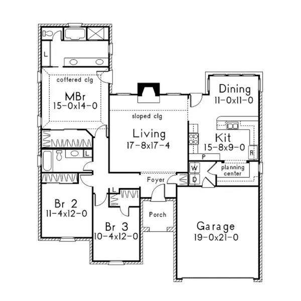 Traditional House Plan First Floor - Richmond Ranch Home 037D-0010 - Shop House Plans and More