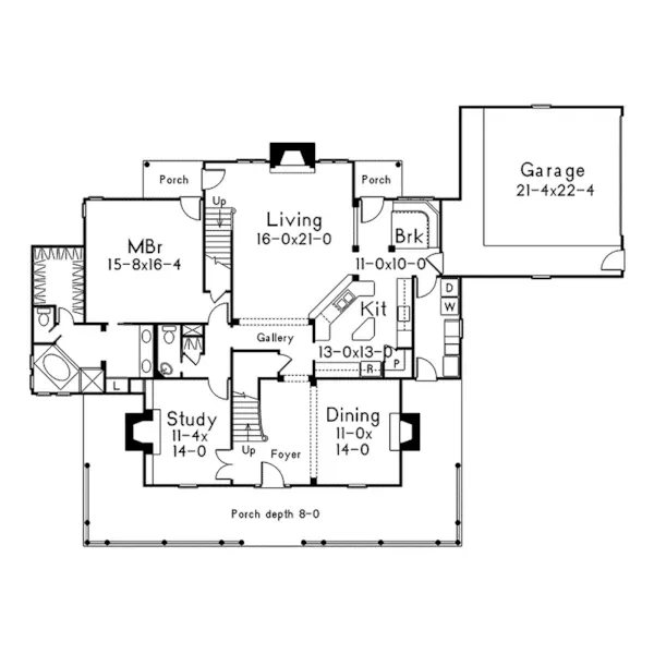 Southern House Plan First Floor - Kingsland Country Farmhouse 037D-0014 - Search House Plans and More