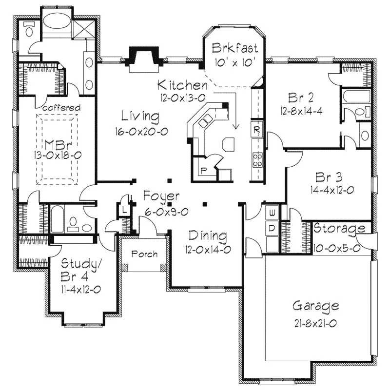 Ranch House Plan First Floor - Ashbury Ranch Home 037D-0030 - Search House Plans and More
