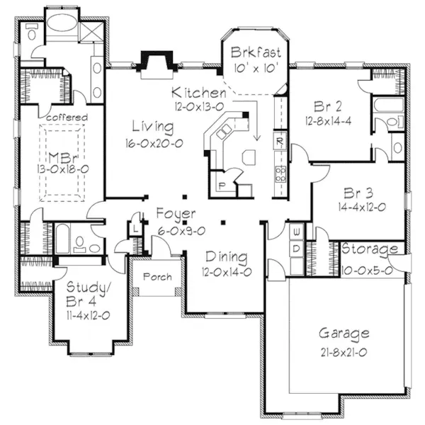 Traditional House Plan First Floor - Ashbury Ranch Home 037D-0030 - Search House Plans and More