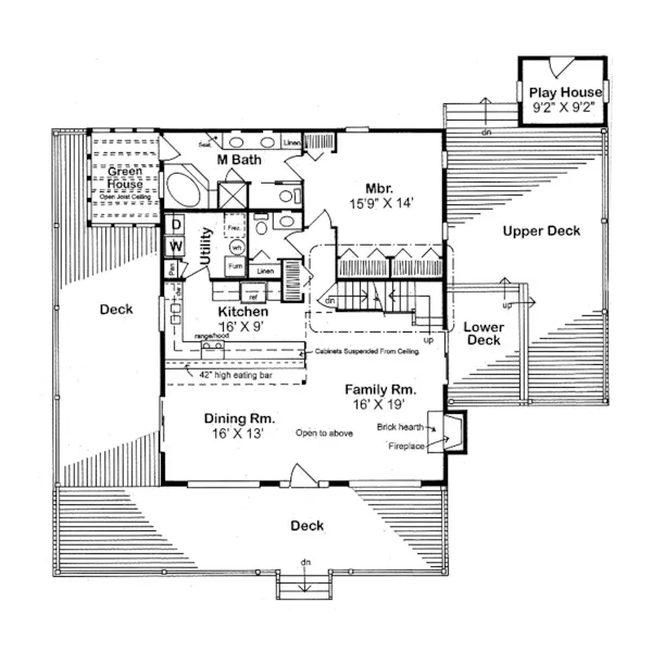 Vacation House Plan First Floor - Grove Park A-Frame Home 038D-0002 - Search House Plans and More