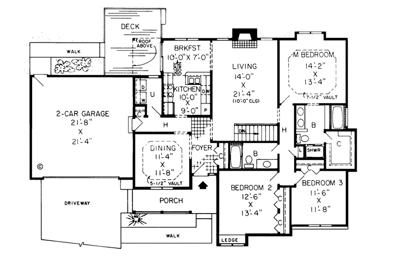 Traditional House Plan First Floor - Crescent Hill Ranch Home 038D-0011 - Search House Plans and More