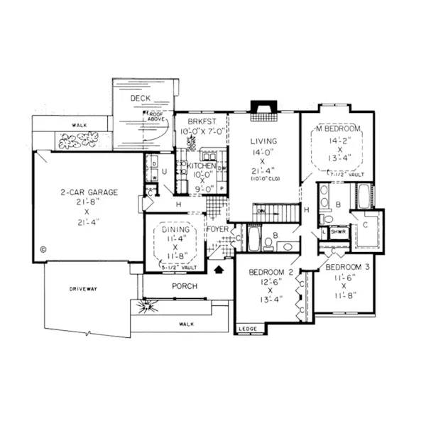 Country House Plan First Floor - Crescent Hill Ranch Home 038D-0011 - Search House Plans and More