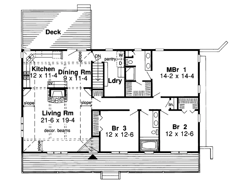 Ranch House Plan First Floor - Whittaker Hill Ranch Home 038D-0018 - Shop House Plans and More
