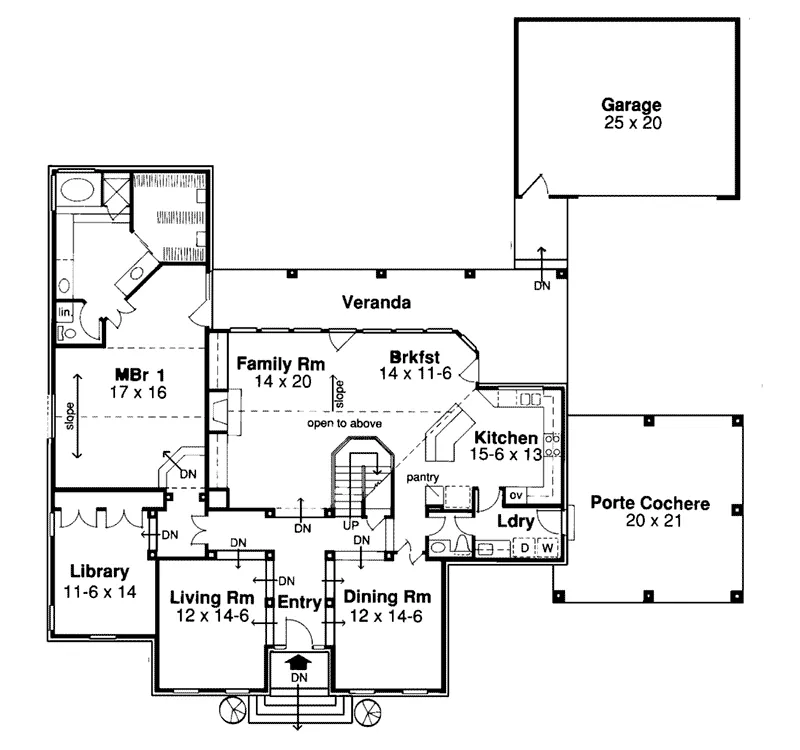 Early American House Plan First Floor - Barrett Cliff Georgian Home 038D-0021 - Search House Plans and More