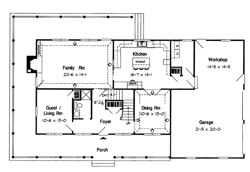 Southern House Plan First Floor - Spielberg Early American Home 038D-0029 - Shop House Plans and More