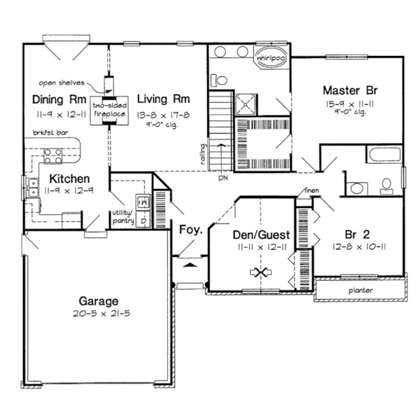 Ranch House Plan First Floor - Kistler Country Ranch Home 038D-0034 - Search House Plans and More