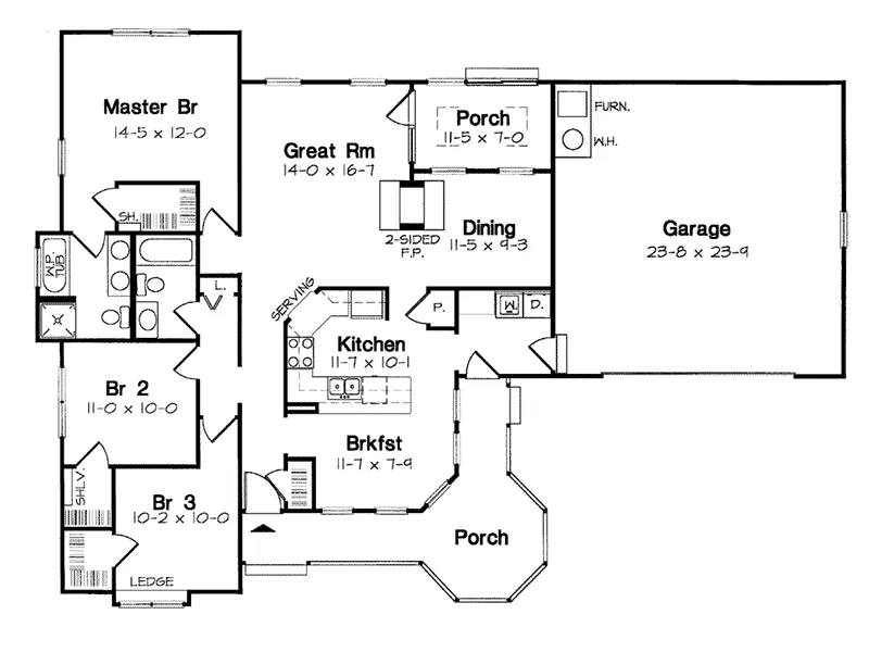 Ranch House Plan First Floor - Pavia Victorian Ranch Home 038D-0041 - Shop House Plans and More