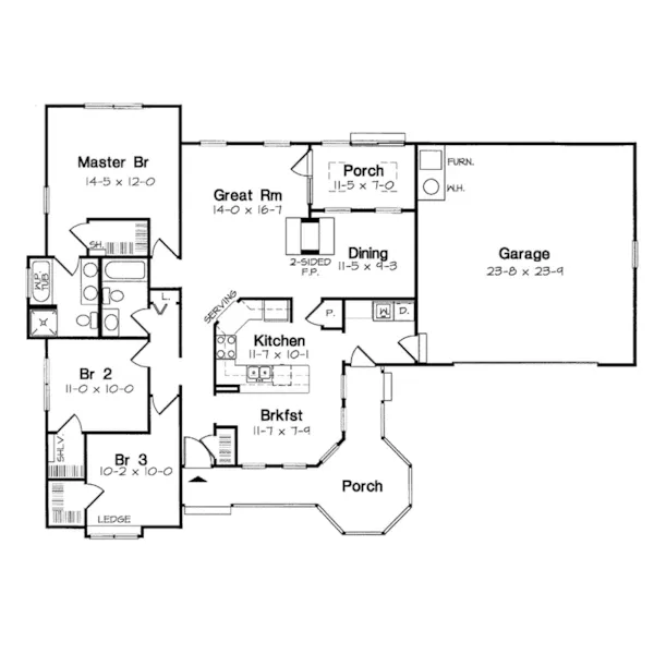 Victorian House Plan First Floor - Pavia Victorian Ranch Home 038D-0041 - Shop House Plans and More