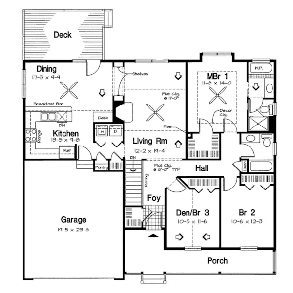 Ranch House Plan First Floor - Mason Creek Country Ranch Home 038D-0043 - Shop House Plans and More