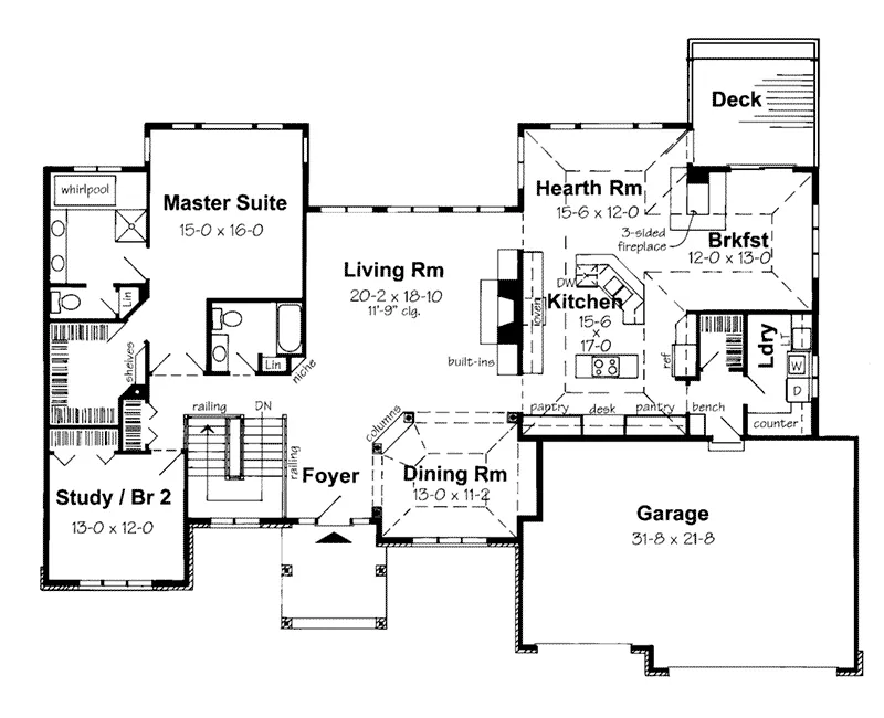 Ranch House Plan First Floor - Oxview Sunbelt Ranch Home 038D-0046 - Shop House Plans and More