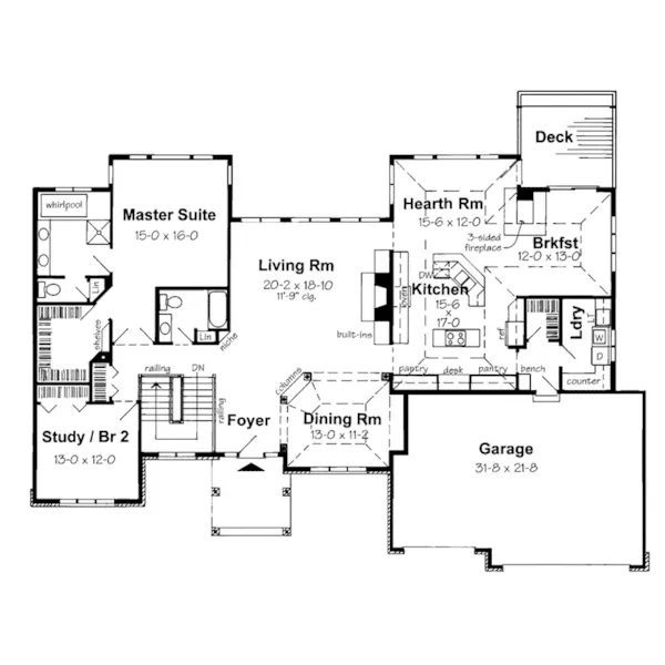 Sunbelt House Plan First Floor - Oxview Sunbelt Ranch Home 038D-0046 - Shop House Plans and More