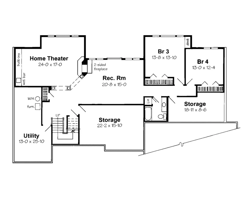 Ranch House Plan Lower Level Floor - Oxview Sunbelt Ranch Home 038D-0046 - Shop House Plans and More
