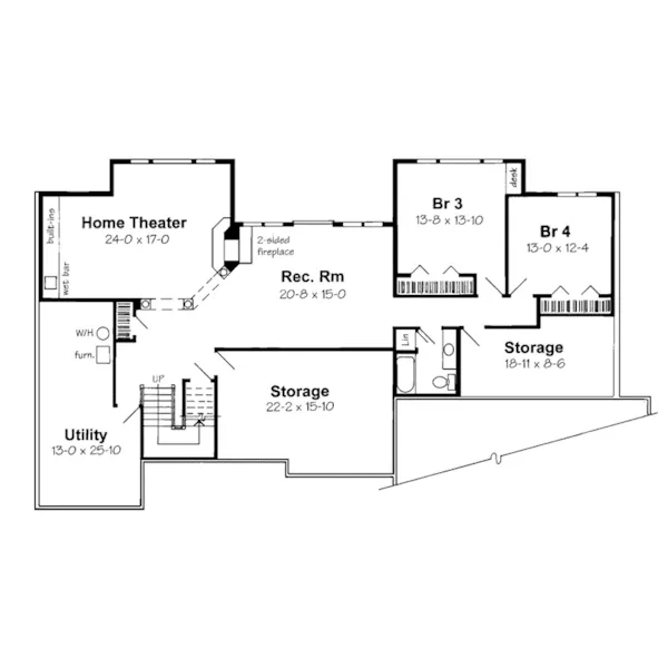 Sunbelt House Plan Lower Level Floor - Oxview Sunbelt Ranch Home 038D-0046 - Shop House Plans and More