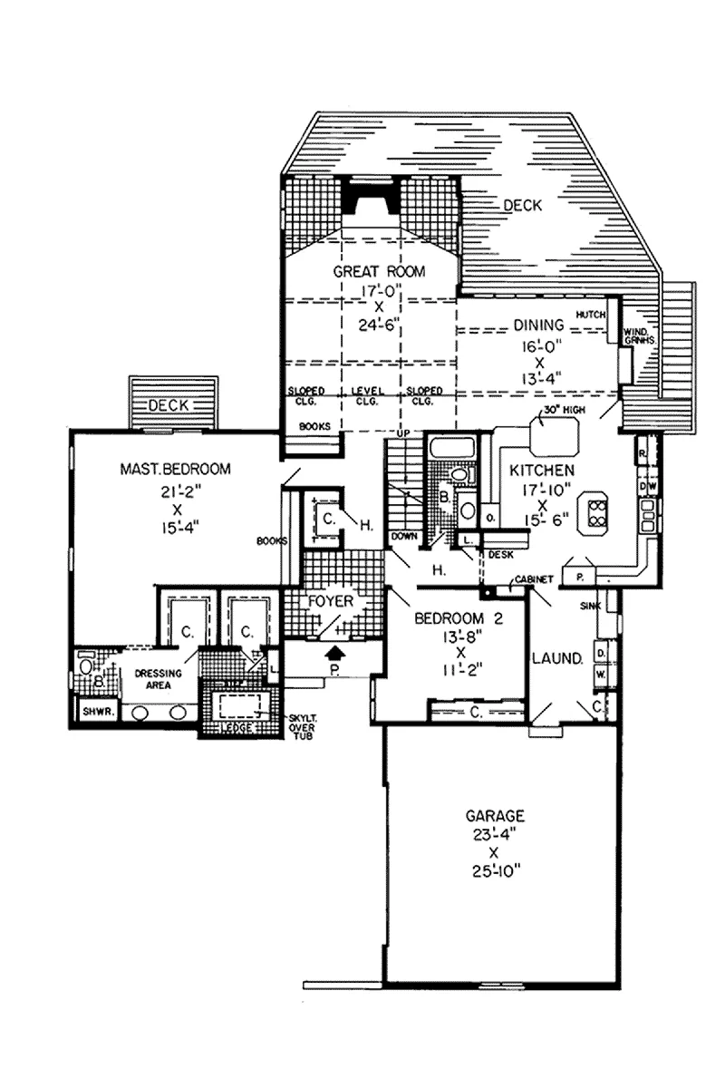 Contemporary House Plan First Floor - Ridgepeak Rustic Ranch Home 038D-0059 - Shop House Plans and More