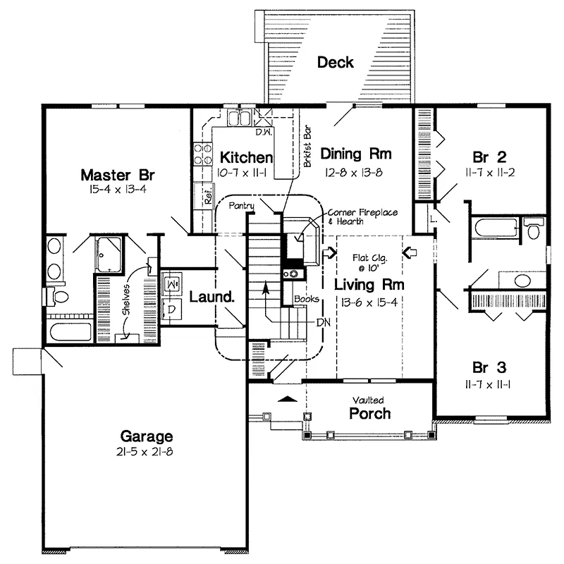 Traditional House Plan First Floor - Walpole Ranch Home 038D-0069 - Shop House Plans and More