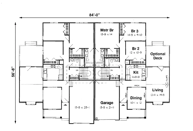 Multi-Family House Plan First Floor - Arrington Traditional Duplex 038D-0072 - Search House Plans and More