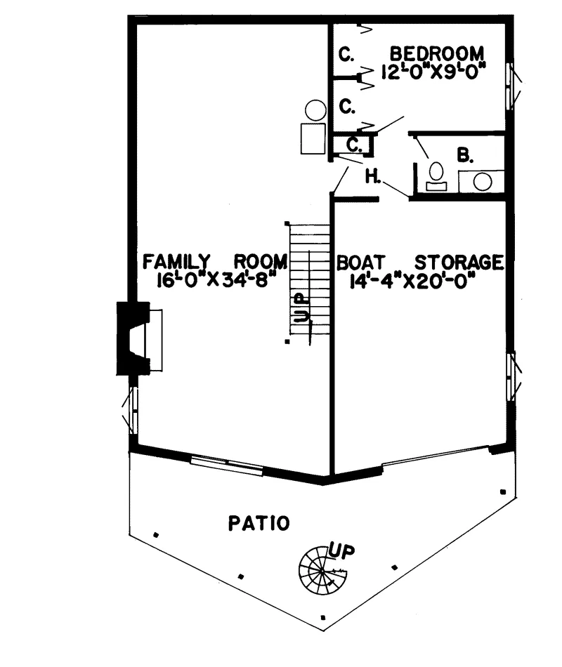 Cabin & Cottage House Plan Lower Level Floor - Myrtle Grove Vacation Home 038D-0096 - Shop House Plans and More