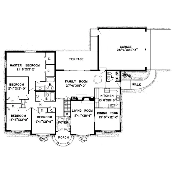 Ranch House Plan First Floor - Scotch Pine Way Ranch Home 038D-0099 - Shop House Plans and More