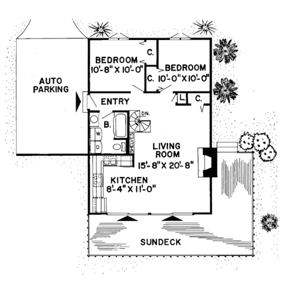 Ranch House Plan First Floor - Cambria Cliff Mountain Home 038D-0102 - Search House Plans and More