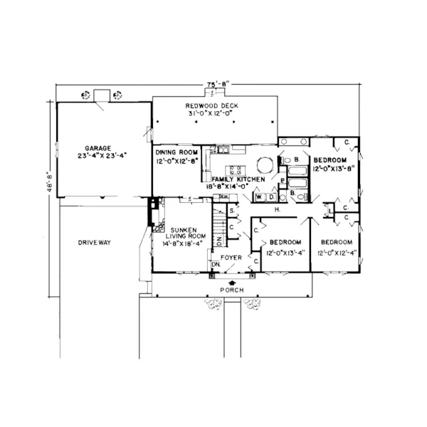 Ranch House Plan First Floor - Ridgecrest Bay Rustic Ranch Home 038D-0111 - Shop House Plans and More