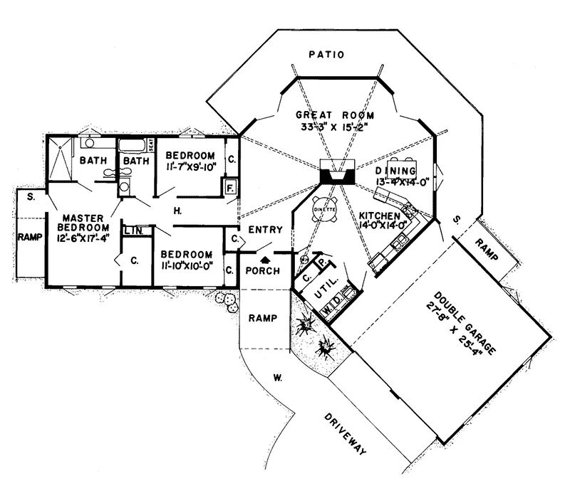 Ranch House Plan First Floor - Foster Park Ranch Home 038D-0134 - Search House Plans and More