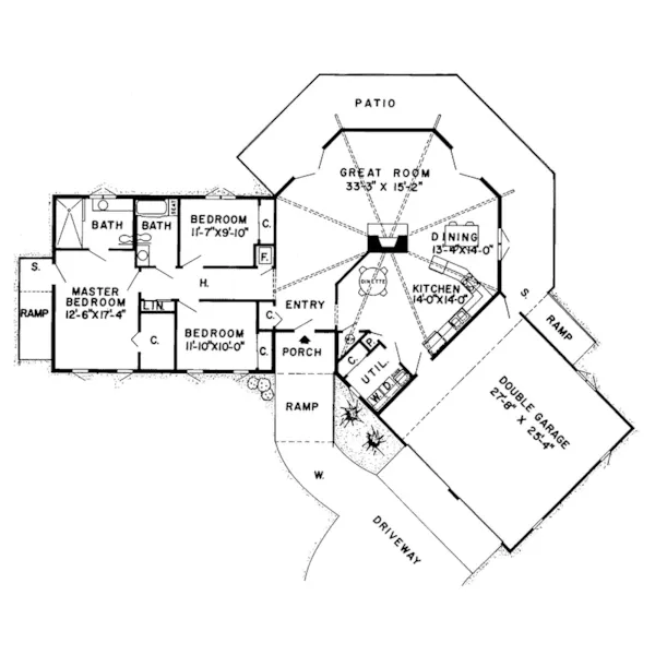 Ranch House Plan First Floor - Foster Park Ranch Home 038D-0134 - Search House Plans and More