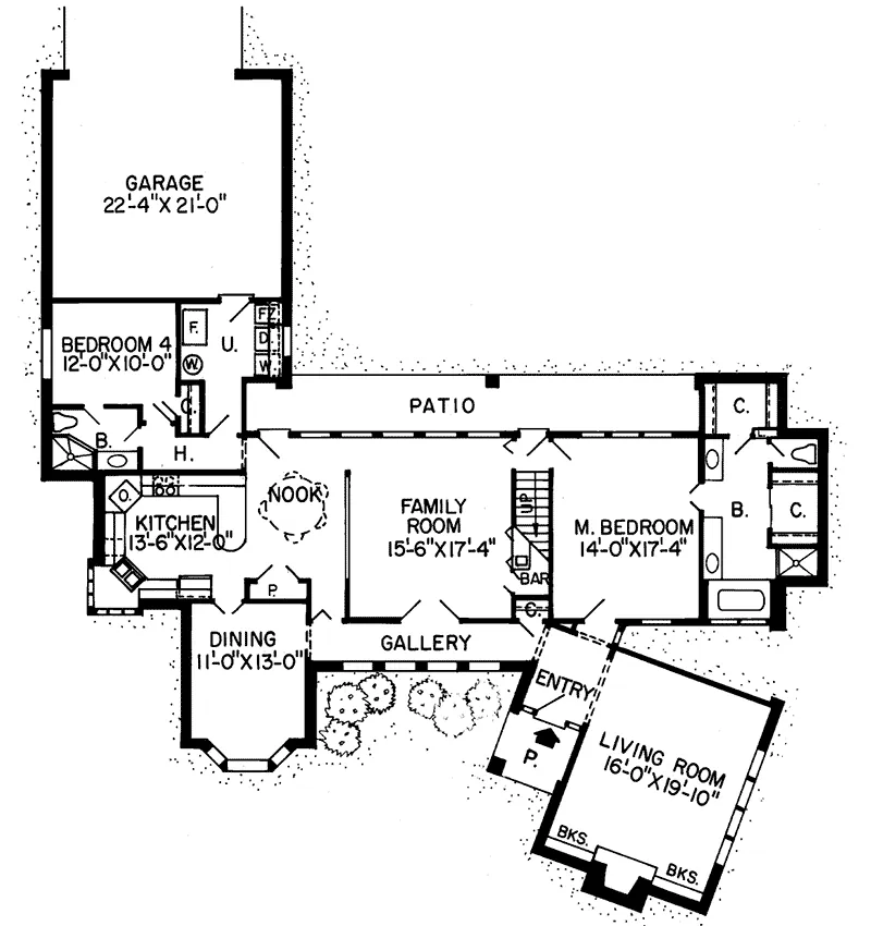 European House Plan First Floor - Emory Creek Tudor Style Home 038D-0146 - Search House Plans and More