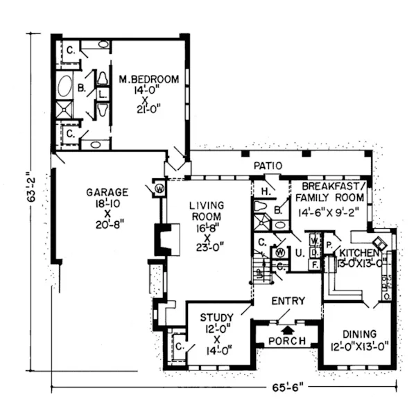 Tudor House Plan First Floor - Ridgebrook Tudor Home 038D-0151 - Shop House Plans and More