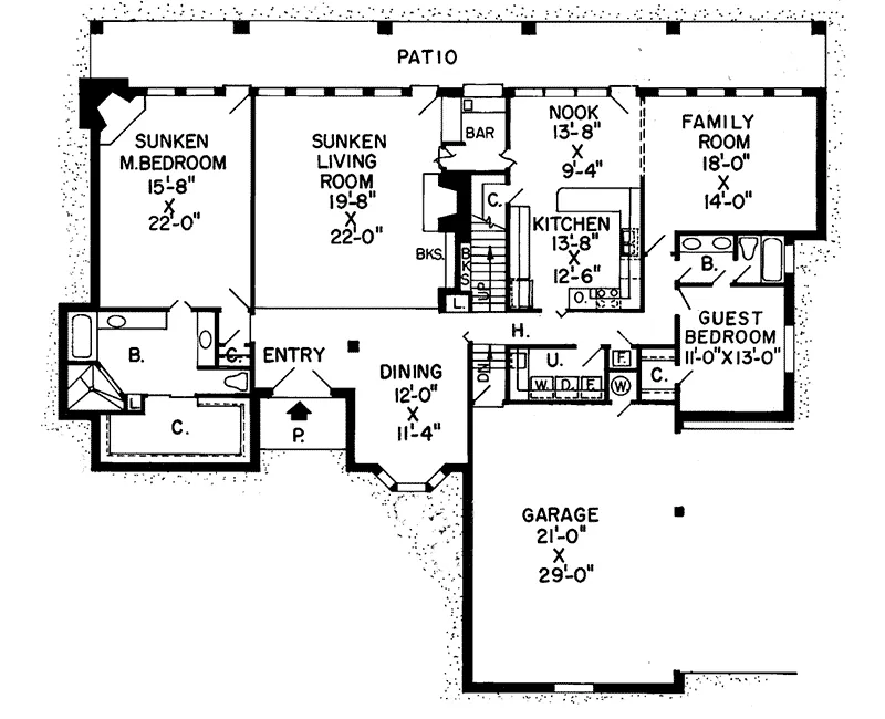 European House Plan First Floor - Firelight Shingle Style Home 038D-0152 - Search House Plans and More