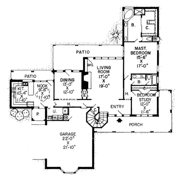 Country House Plan First Floor - Bromley Park Tudor Home 038D-0153 - Search House Plans and More