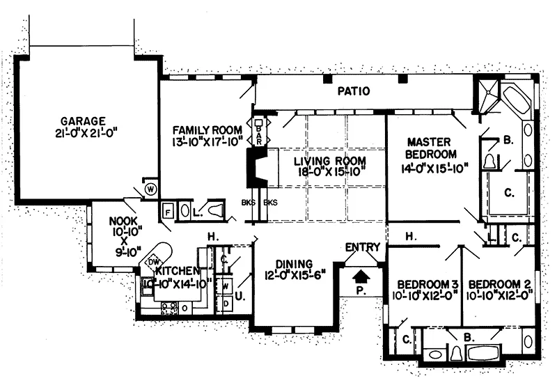 Traditional House Plan First Floor - Thorncliff Contemporary Home 038D-0156 - Shop House Plans and More