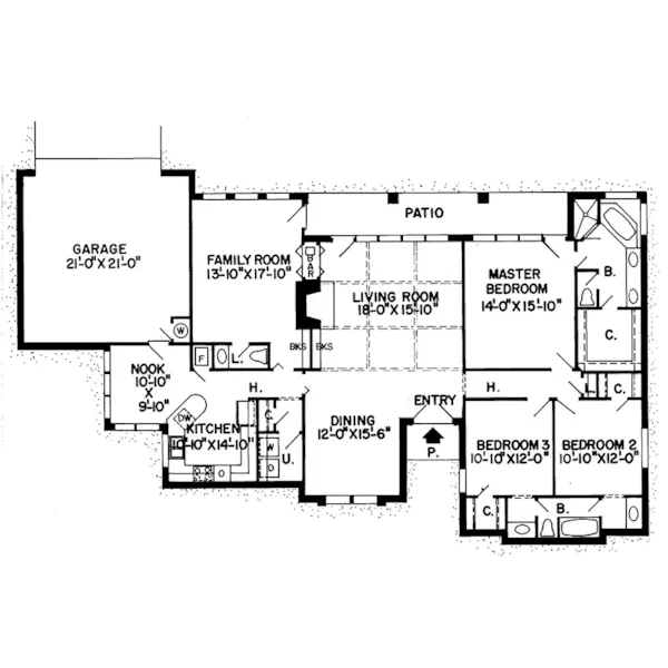 Traditional House Plan First Floor - Thorncliff Contemporary Home 038D-0156 - Shop House Plans and More