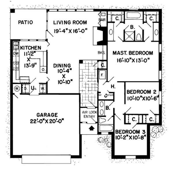 Ranch House Plan First Floor - Scarlett Traditional Ranch Home 038D-0159 - Shop House Plans and More