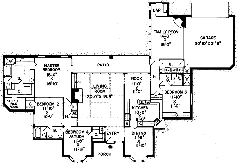 Sunbelt House Plan First Floor - Bancroft Ranch Home 038D-0161 - Search House Plans and More