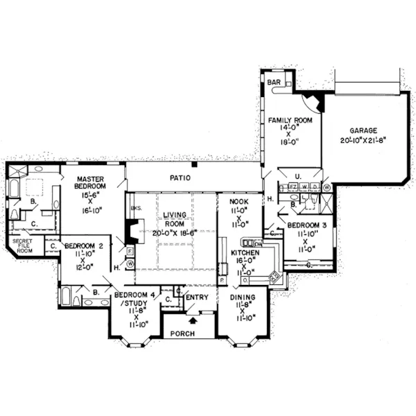 European House Plan First Floor - Bancroft Ranch Home 038D-0161 - Search House Plans and More