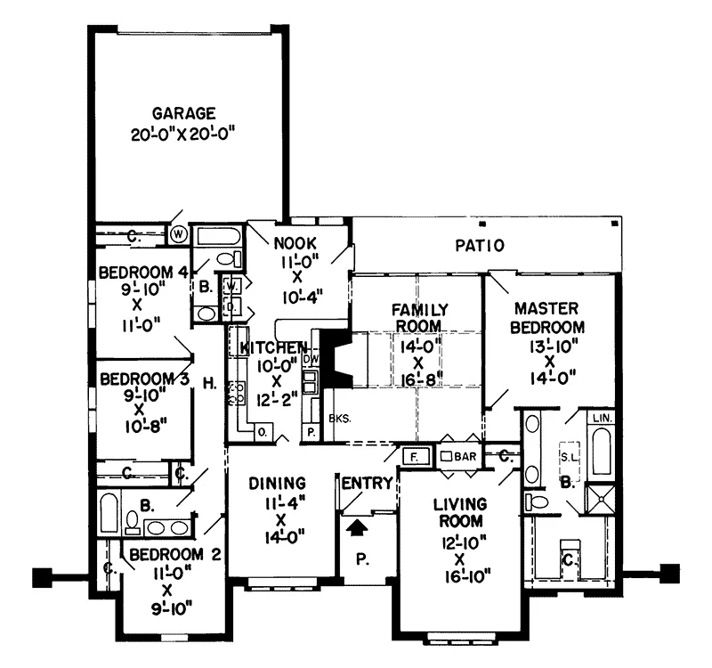 Ranch House Plan First Floor - Rossmoor Ranch Home 038D-0164 - Shop House Plans and More